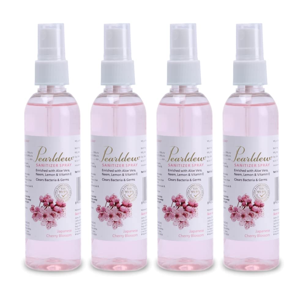 Pearldew Hand Sanitizer Spray (120 ml) With Aloe Vera, Lemon, Neem, Vitamin E & Glycerine | Paraben Free | Formaldehyde Free | Gentle on skin (Japanese Cherry Blossom, Pack of 4 (120ml X 4)) (B0B9RYBX3G) Amazon Price History, Amazon Price Tracker