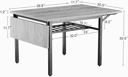 Miniatura 2 de Mesa de comedor plegable de 63.2 pulgadas, mesa de comedor extensible de madera MDF, mesa de comedor de hojas colgantes de madera, muebles