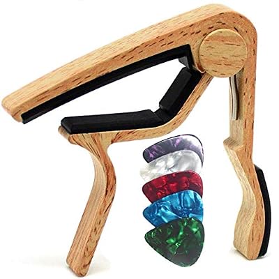WINGO Guitar Capo for Acoustic and Electric Guitar with 5 Picks, Burlywood