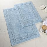 Superior 2-Piece Cotton Non -Skid Bath Rug Set, Light Blue
