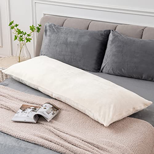 Image of BEDELITE Body Pillow Cover with Zipper, Off White, 20x54 Inch, 1 Pack | Body Pillow Pillowcase, Super Soft and Cozy Fuzzy Fleece, Luxury Plush Long Pillowcase, Versatile Comfort for All Seasons