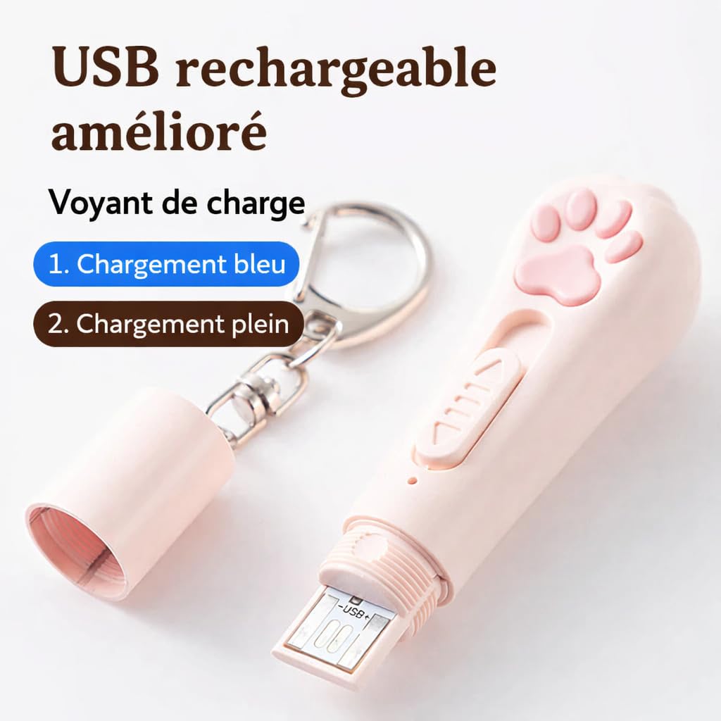 Laser pour Chats - Jouet interactifs pour Chats Et Chiens I Rechargeable par USB avec 3 Modes Réglables I Marque Française (Blanc Neigé)