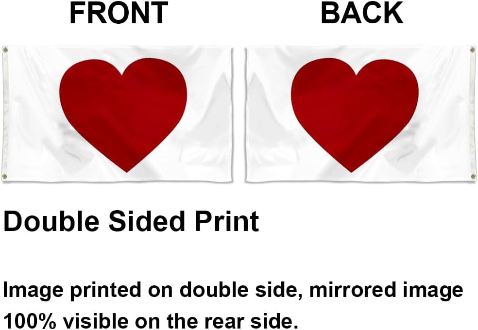 Red Love Heart Flag Banner 3x5ft Vivid Color Double Stitched with 2 Brass Grommets