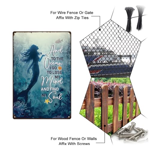SUPERDANT Mermaid Metal Signs Inspirational Quotes Tin Signs to The Ocean Lose Mind Find Soul Walll Plaque Funny Sign and Plaque Bathroom Metal Sign for Bedroom Man Cave Bar Cafe Bar Home - Image 4