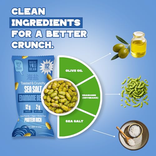 Image of Where You Bean Edamame Beans Snack (Sea Salt) - Crunchy and Dry Roasted Edamame Beans - High Protein Snacks, Keto and Vegan Healthy Snacks for Adults & Low Carb Snack 0.9 oz (Pack of 8)