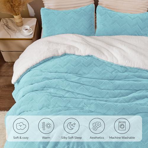 Image of BEDELITE Fluffy Sherpa King Comforter Set,Light Blue