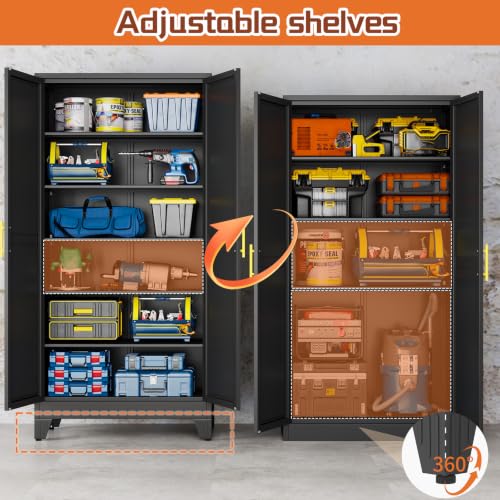Image of Black Metal Storage Cabinet,75 inch Steel Cabinets for Home Office