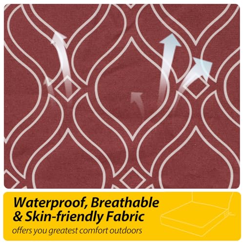 Image of AAAAAcessories Outdoor Seat Cushions for Chairs, Fade-Resistant, Waterproof Patio Furniture Replacement Cushions, 23.5 inch x 25.5 inch x 5 inch + 23.5 inch x 13.5 inch, Set of 2, Clay Red Vine Trellis