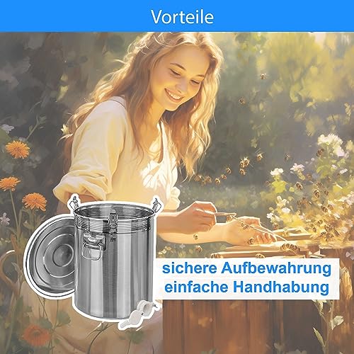 ONPIRA Edelstahl Honig Abfülleimer mit Quetschhahn Abfüllbehälter in 4 Varianten auswählbar (50kg, Kunststoff Quetschhahn)