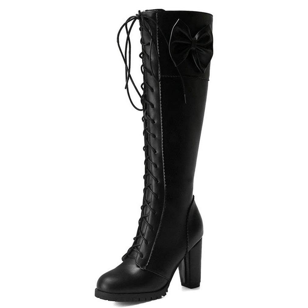 Women Lolita Knee High Boots Lace Up Block Heel Zip Desertcart INDIA