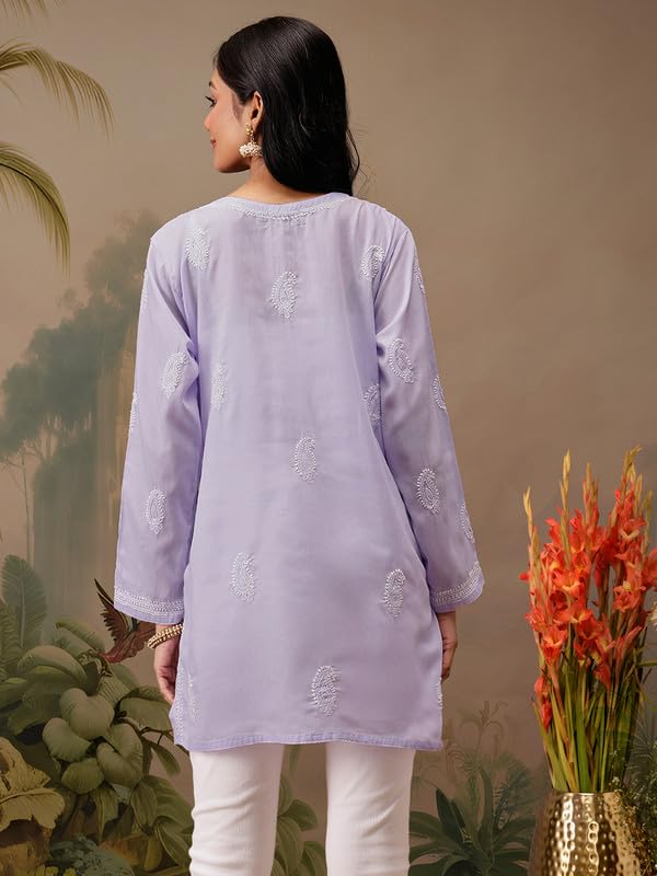 Image of Ada Hand Embroidered Lucknowi Chikankari Cotton Top for Women A911459
