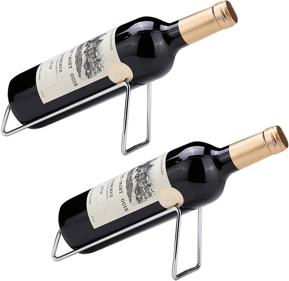 Lavish Craft Metal Wine Rack Freestanding Tabletop Wine Rack Holder Countertop Wine Bottle Holder Geometric Design for Table Top Wine Bottle Storage Rack, Perfect Wine Holder (Silver, 2 Pcs)