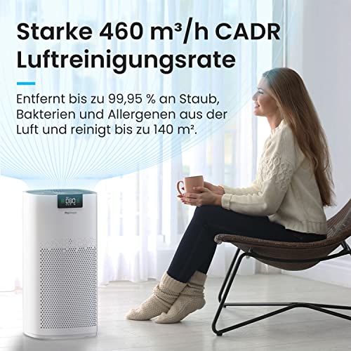 Pro Breeze Luftreiniger Hepa 13 Filter mit UV-C Lampe, Luft Ionisierer & Aktivkohlefilter, CADR 460m3 - Air Purifier mit Luftqualitätsmesser für große Räume bis 140m² - bis zu 99.95% Filterleistung – Bild 3