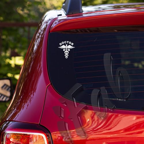 Image of Doctor Stickers for Car - Doctor Logo Reflector Decal Sticker for Cars, Waterproof Stickers, Size 10 x 9.5cm (Pack of 2) (White)