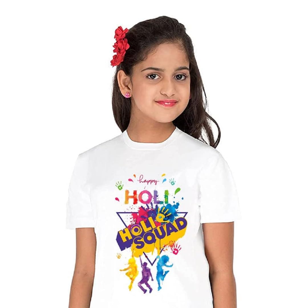 Attractive Fancy Multi Color Special Printed Holi T-Shirt for Kids/Baby Girl, Design-5, 6 Months-12 Months