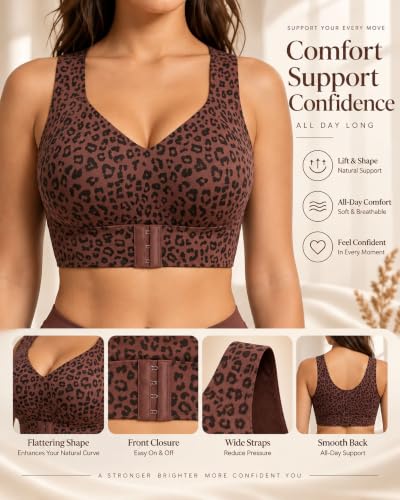 Posture Support Bra Wireless Front Closure Jelly Bras for Women Brown - image 6