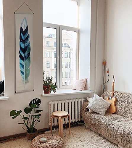 Madrona Brands Watercolor Blue Jay Feather Tapestry - Narrow And Skinny Vertical Hanging Wall Art Decor - 52"X13" #TOP1