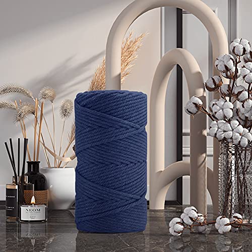 Image of ZUEXT Macrame Cord, Sapphire Blue, 5mm x 109yds Cotton String Macrame Yarn | 100% Natural Handmade, 4 Strands Twisted Cotton Rope, For Wall Hanging Plant Hangers Gift Wrapping Tapestry DIY Crafts, 100m