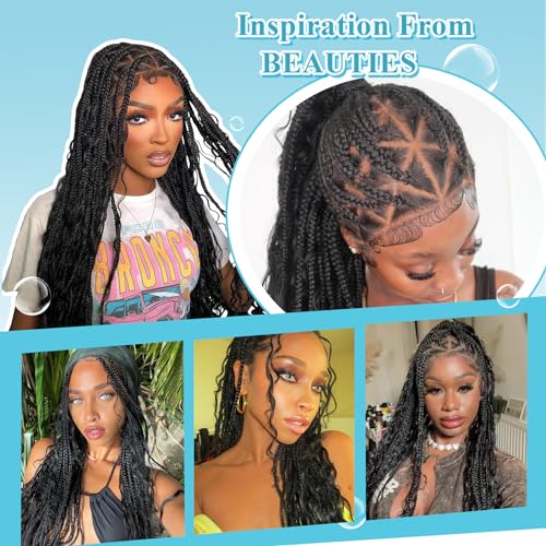 Olymei 13x8'' HD Lace Front Boho Braided Wig Knotless Braided Wigs for Black Women Box Braid Wig Premium Synthetic Braided Lace Front Wig with Baby Hair Long Black 36 Inch