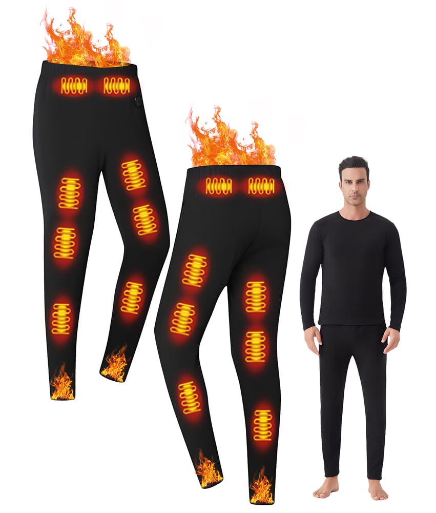 Beheizbare Unisex-Thermounterwäsche,Elektrische Heizung thermal unterwäsche,Oberteil mit 26 Zonen, Hose mit 16 Zonen, USB- und DC-Anschluss, 3 Temperaturstufen, geeignet für Camping und Wandern