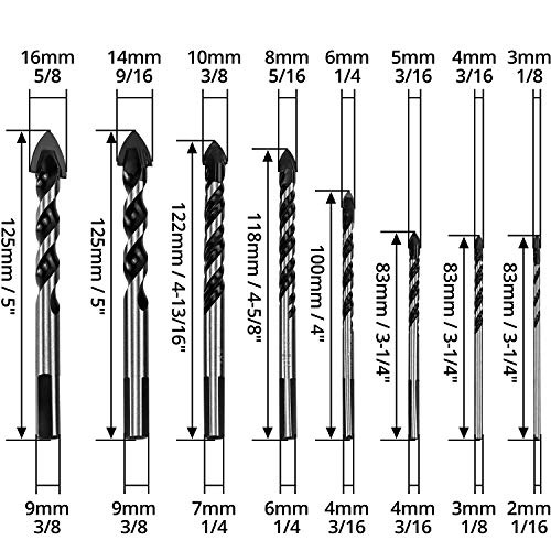 QWORK® 8 Pcs Multi Material Drill Bit Set 3, 4, 5, 6, 8, 10, 14, 16 mm for Tile,Concrete, Brick, Glass, Plastic and Wood Tungsten Carbide Tip 5 QWORK® 8 Pcs Multi Material Drill Bit Set 3, 4, 5, 6, 8, 10, 14, 16 mm for Tile,Concrete, Brick, Glass, Plastic and Wood Tungsten Carbide Tip - Image 5