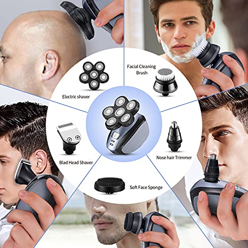 Image of Head Shavers for Men Upgraded 5 in 1 Multifunctional Bald Head Shaver Grooming Kit Cordless Electric Razor for Men Rotary Mens Head Razor Rechargeable Razors for Bald Man Waterproof (Blue)