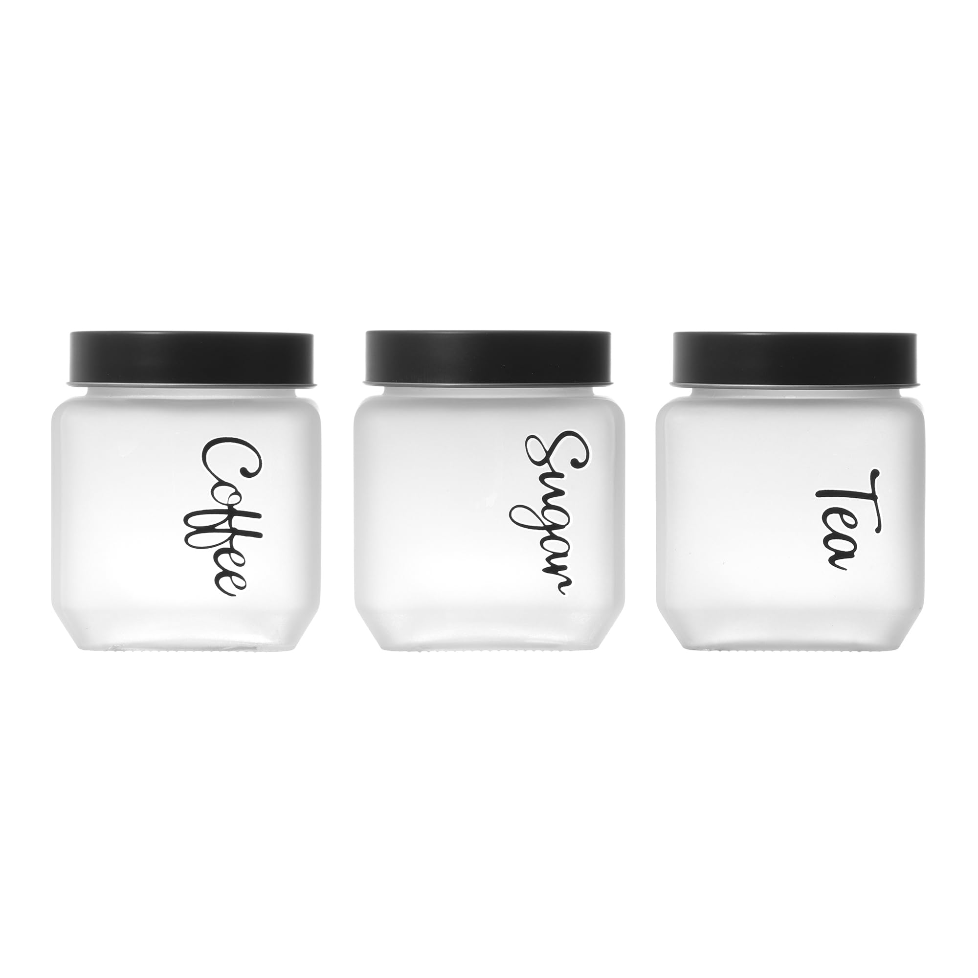 Home Heaven White Tea Coffee Sugar Canister Set | Airtight Glass Storage Jars with Buckle Lock Lid | Wide Mouth 890ml Kitchen Storage Containers for Countertop Pantry – Set of 3