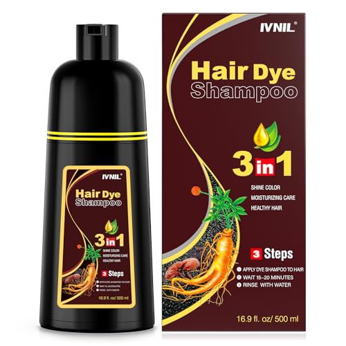 Ivnil Dark Brown Hair Dye Shampoo 3 in 1 for Women/Men Hair Color for Grey Coverage Seimi Permanent Instant Champu Para Canas Mujer for Men
