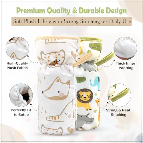 Image of GLUN Feeding Bottle Cover with Lanyard, Cushiony Cotton Cover, Keep Warm Baby Drinking Sleeve, Baby Glass Bottle Insulator Bottle Protector Cover