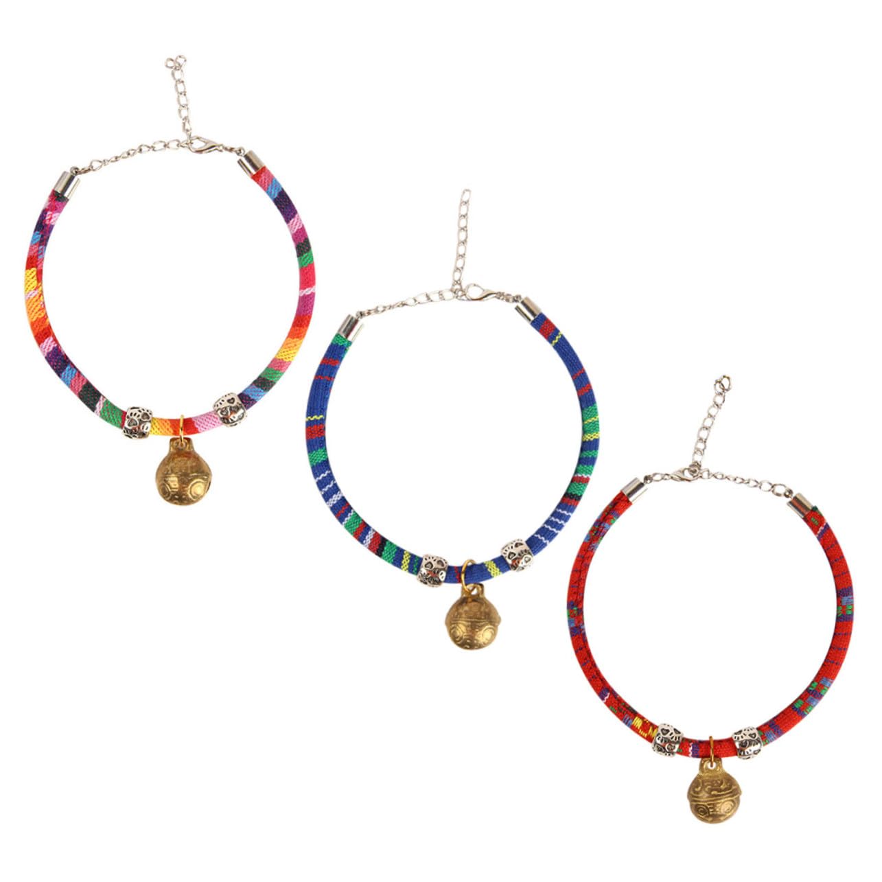 Collar para gatos ajustable cuerda de algodón mascotas accesorios con cascabel cobre 3 piezas