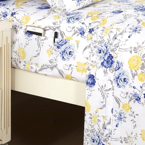Elegant Comfort Softest and Coziest 6-Piece Sheet Set - 1500 Premium Hotel Quality Microfiber - Deep Pocket, Wrinkle Resistant 6-Piece Floral Bed Sheet Set, California King, Jenna Gold