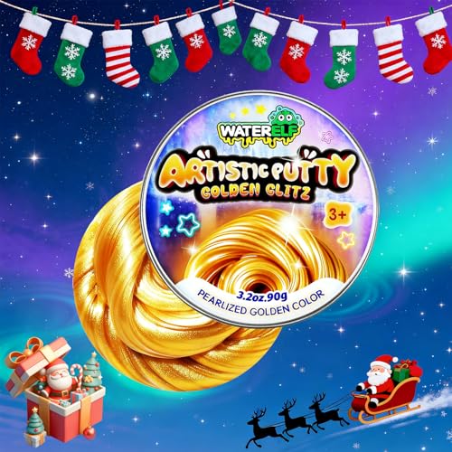 Waterelf 1 masilla de poliéster de color dorado no tóxica, juguete de slime seguro y no pegajoso para niños, adultos, niños, niñas, alivio del estrés, fabricación sensorial de 3.11 pulgadas, 3.2