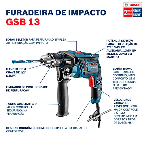 Furadeira de Impacto Bosch GSB 13 RE 650W 220V com 23 acessórios
