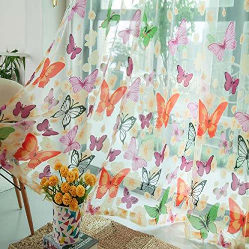 Voilages blancs pour fenêtres - Rideaux papillon pour chambre à coucher - Rideaux transparents en tulle - Rideau décoratif pour fenêtre - 100 x 200 cm