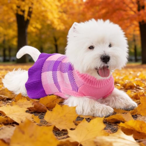 Image of Dog Sweater Dress Plaid Knitwear for Large Dogs Girl Christmas Clothes