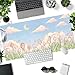 Kawaii Tulip Desk Mat Gaming Desk Pad Large Mouse Pads, XXL Mouse Mat Laptop Keyboard Pad Desk Matt Computer Protector for Desktop with Non-Slip Base and Stitched Edge 31.5 x 11.7 in
