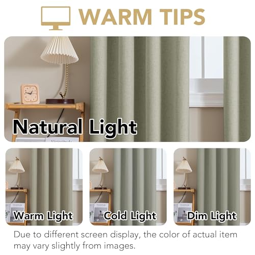 Image of H.VERSAILTEX Linen Curtains 100% Blackout Curtains for Bedroom 90 inch Long Full Light Blocking Nature Linen Blended Window Curtains for Living Room Nickel Grommet (2 Panels, Heathered Tea)