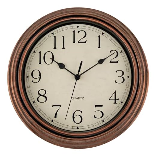 Foxtop Vintage Copper Wall Clock 12 Inch Silent Non Ticking Battery Operated Quartz Round Retro Wall Clock Decorative for Kitchen Bedroom Living Room Office Classroom