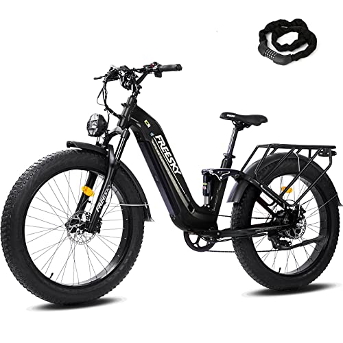 Freesky Electric Bike For Adults 750W Bafang Motor 48V 20 Ah Samsung Cells Battery Ebike, 26'' Fat Tire Step-Thru E-Bike Up To 28Mph, Full Suspension Electric Bicycle For Men/Women Shimano 7-Speed #TOP6