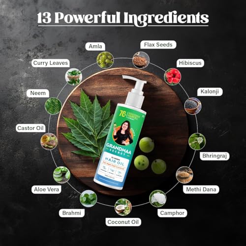 Image of NIDHI'S GRANDMAA SECRET 13 Herbs Hair Oil for Hair Growth & Hair Fall Control | Handmade Oil with Aloe Vera, Curry Leaf & Amla | For Dry, Damaged, Frizzy Hair | Men & Women - (Pack of 2, Each 100mL)