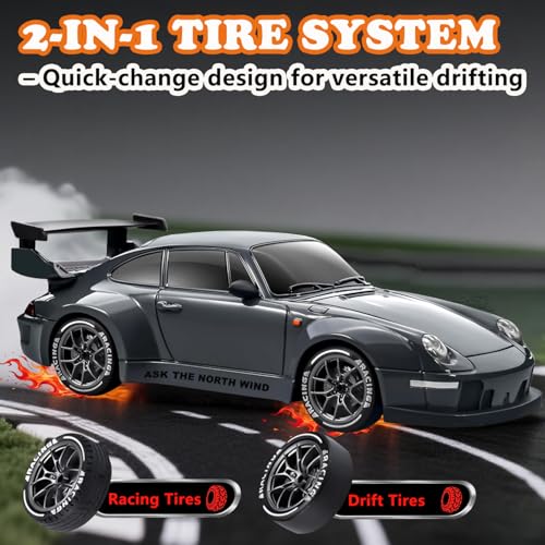 Image of RC Drift Car, 1:24 Scale Remote Control Vehicle with LED Lights,Drifting Tires&Two Batteries, Racing Sports Toy Idea Gift for Adults Boys Girls and Kids