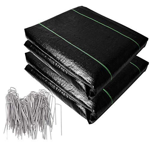 AAGUT Garden Weed Barrier Landscape Fabric 2x3ftx33ft and 50Pcs Stakes, Heavy Duty Ground Cover Weed Control Mat Outdoor Gardening Woven Weed Block Cloth for Landscaping, Mulch, Lawn