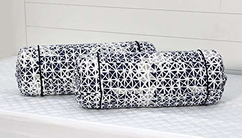 Image of AURAVE Cotton 144 TC Printed Bolster Cover with Drawstring Closure, Set of 2, Soft Breathable Durable Machine Washable for Sofa Bed & Home Decor, 15 inchx30 inch, Blue | Cover Only