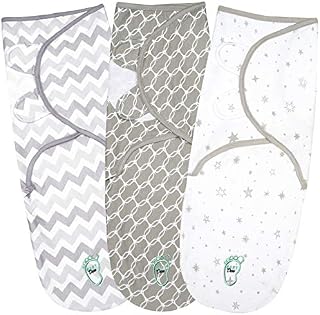 Baby Swaddle Blanket Wrap for Newborn & Infant, 0-3 Months 100% Breathable Cotton Swaddlers Sleep Sack with Adjustable Wings, 3 Pack Swaddling Blankets for Boys and Girls (Grey)