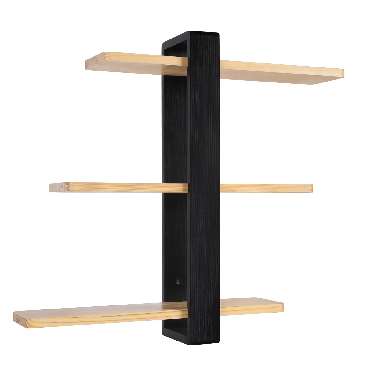 HUOLE Étagère Murale Industrielle en Acier pour Tuyaux en Bois Étagère Suspendue Bibliothèque Étagère de Rangement à 3 Niveaux pour Cuisine, Salon, Chambre à Coucher, 58 * 50 * 16cm-Noir (2pc)