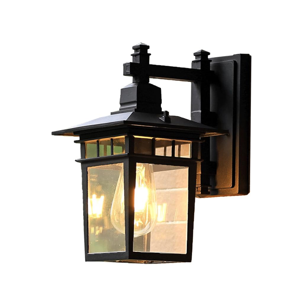 TCHAUMinimalist Black Outdoor Wall Lamp Industrial Waterproof Wall-Mounted Sconce with Clear Glass Shade Lantern Square Wall Light External Lighting for Porch Garden Balcony Decoration
