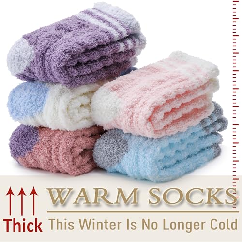 Image of EBMORE Fuzzy Socks for Women, Thick Cozy Warm Fluffy for Winter | Ultra Soft Plush Fleece Lining, Stretch Cuff, Comfy Heel & Toe, for Home & Sleep, Gifts Cabin Slipper Socks, 5 Pairs