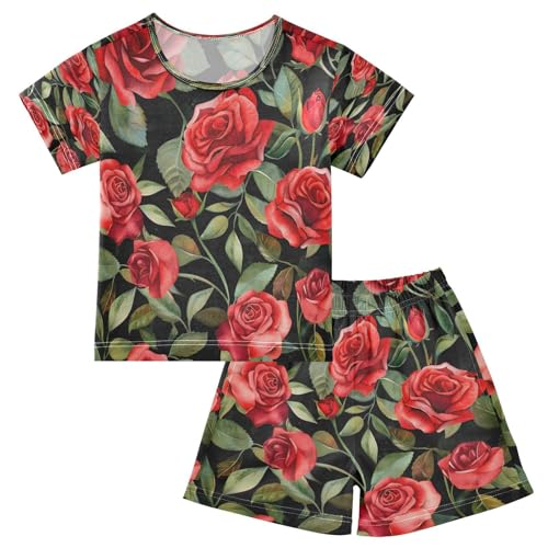senya Short Sleeve Pajamas Sets Summer Cotton Sleepwear Roses Leaves