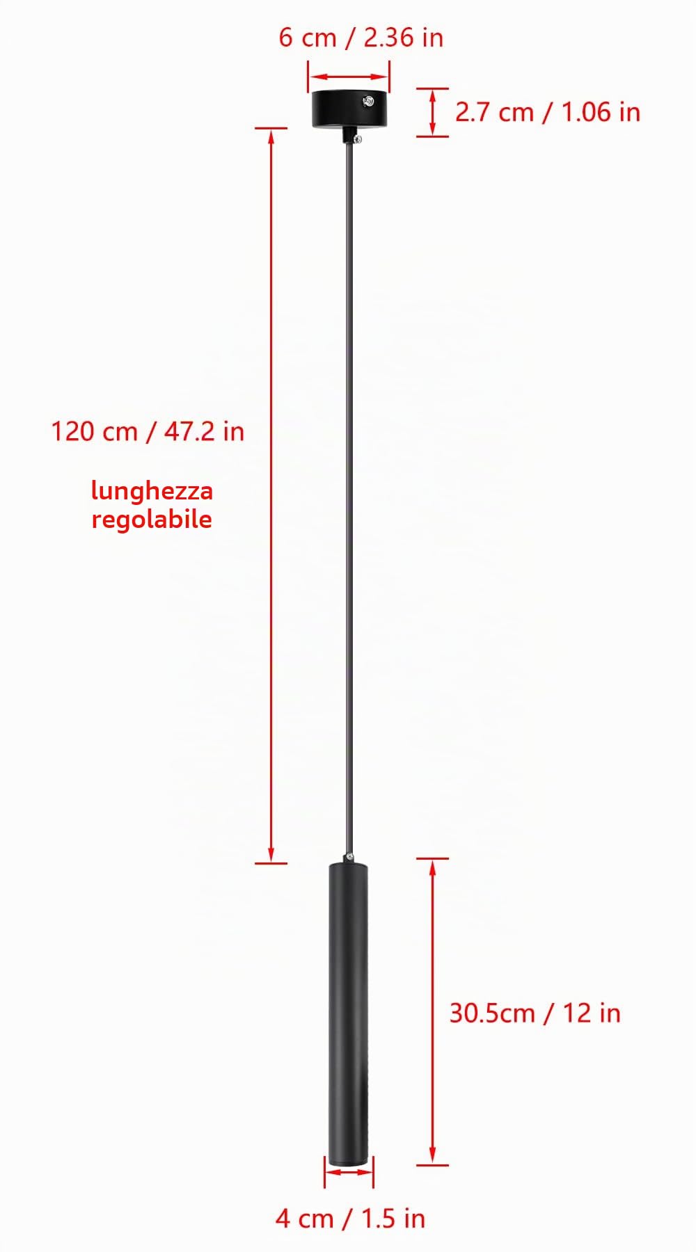Vecys 2 Pezzi Moderne Nere Lampada a Sospensione Cilindro con LED 3W COB Patch Luce Lampada a Tubo Lungo a Sospensione φ4*30.5CM Per Cucina Soggiorno Negozio Bar Controsoffitto