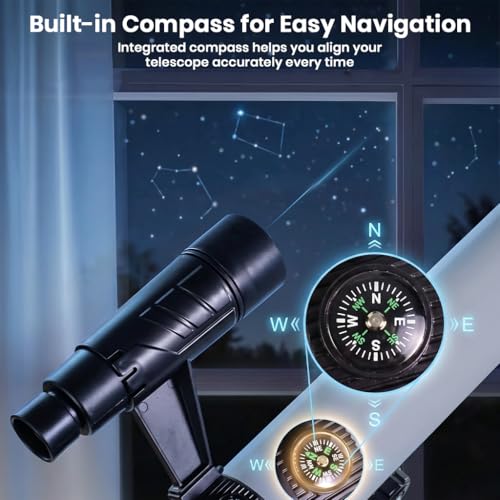 Image of 50mm Astronomical Telescope for Kids Adults, Beginners 30X 60X Magnification 500mm Focal Length Refractor Telescope with Tripod Phone Adapter Moon Viewing Stargazing Astronomy Gift